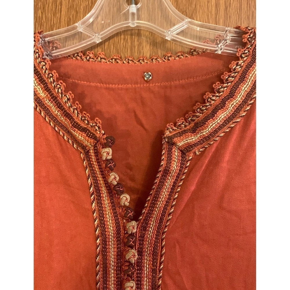 Vintage 90s Pakistani Embroidered‎ Kaftan - Rust Boho Maxi Kurta Dress